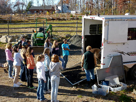 2nd session - students watching harnessing in preparation for cart rides